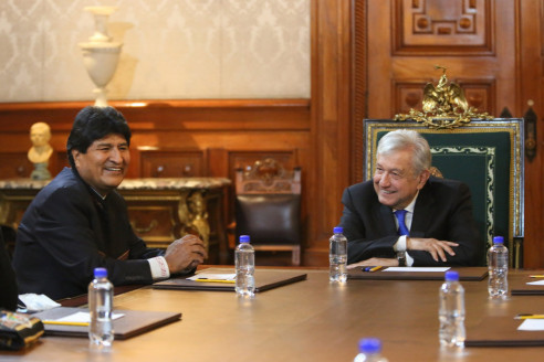 Visita Evo Morales a AMLO en Palacio México